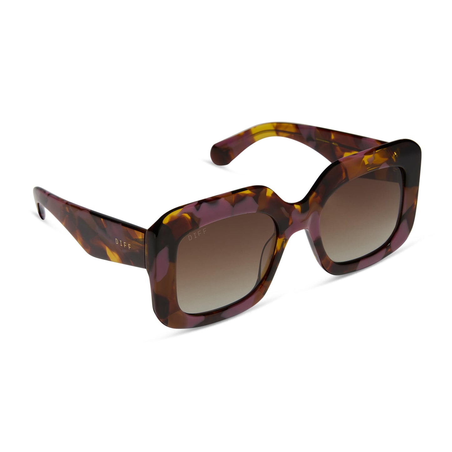 diff eyewear featuring the giada rectangle sunglasses with a torino tortoise frame and brown gradient polarized lenses angled view