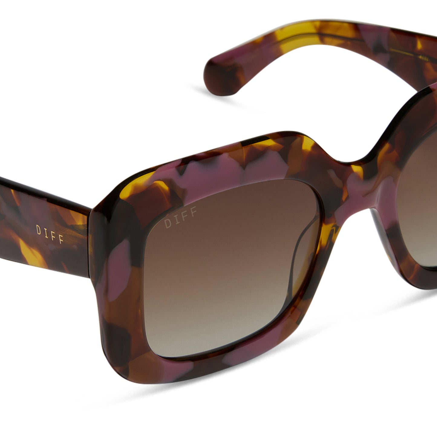 diff eyewear featuring the giada rectangle sunglasses with a torino tortoise frame and brown gradient polarized lenses detailed view