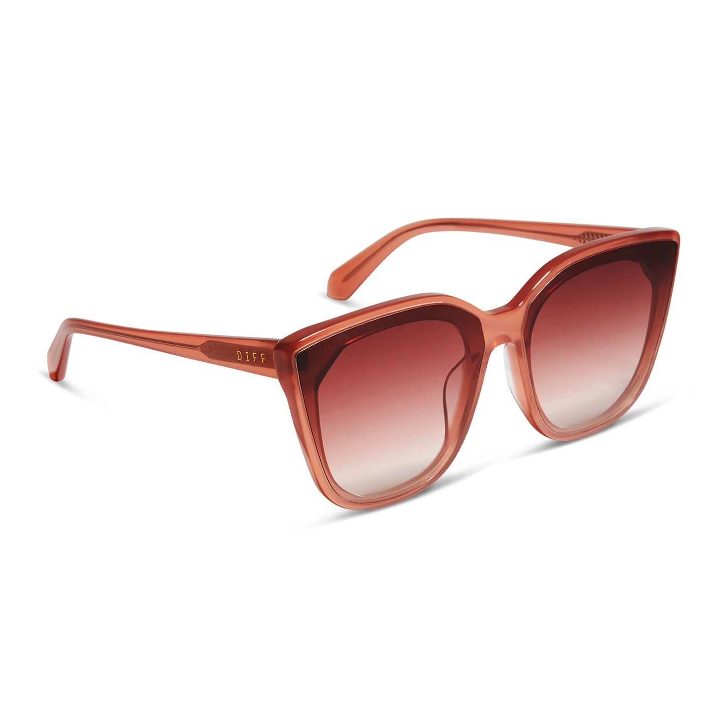 diff eyewear gjelina cat eye sunglasses with a dusky mauve frame and dusk gradient lenses angled view