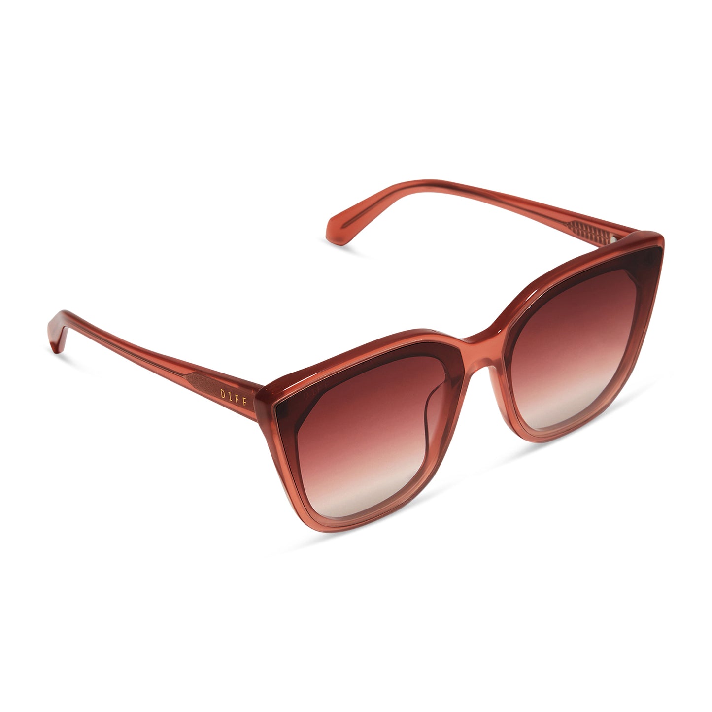 diff eyewear gjelina cat eye sunglasses with a dusky mauve frame and dusk gradient lenses detailed view