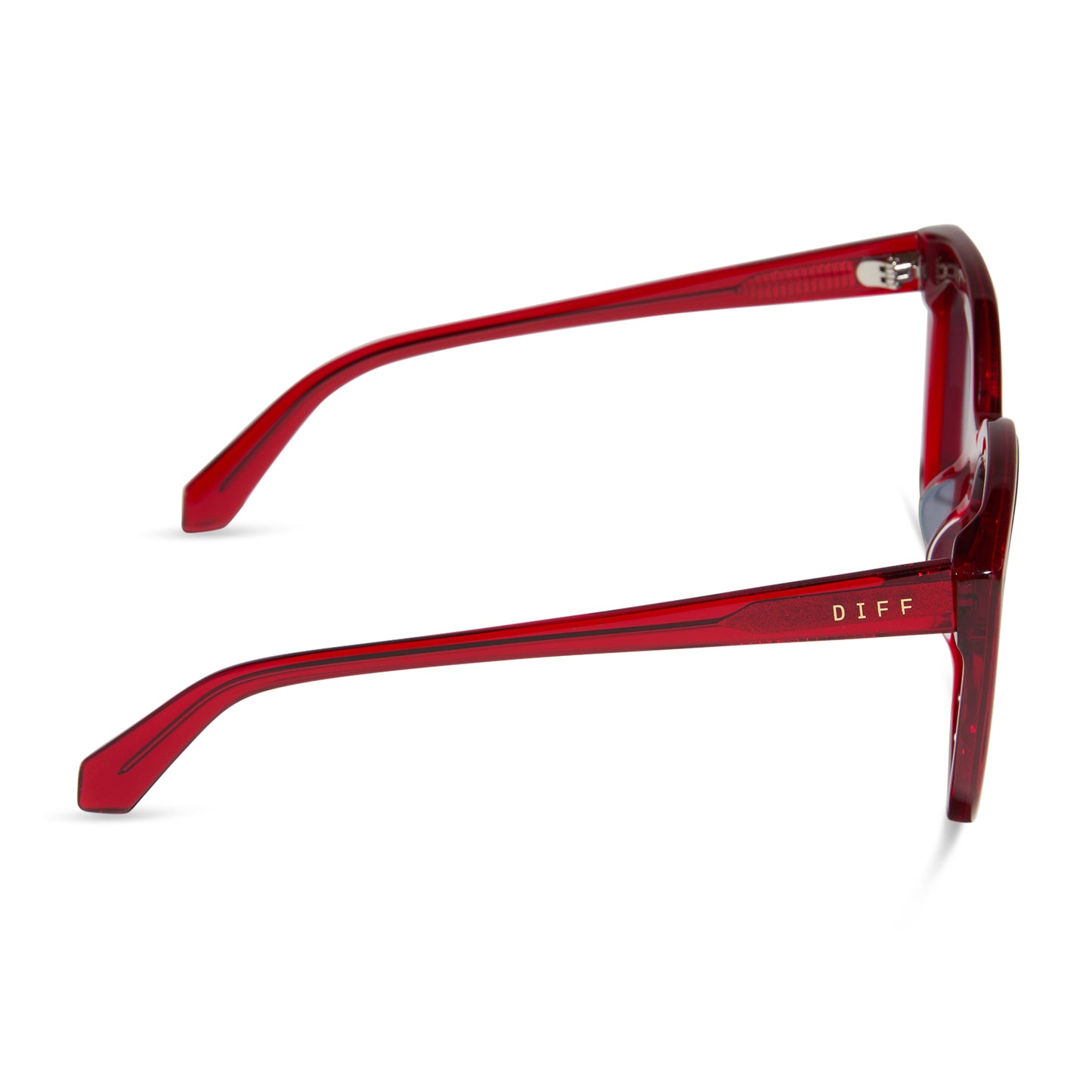 diff eyewear gjelina cat eye sunglasses with a red hot summer frame and red hot summer mirror lenses side view