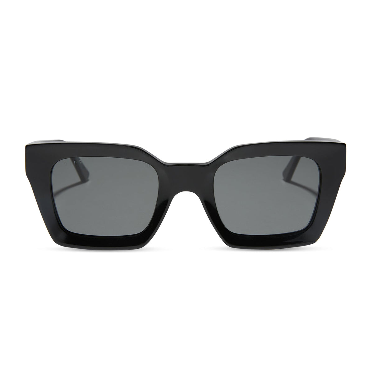 diff eyewear featuring the greer square sunglasses with a black frame and grey polarized lenses front view