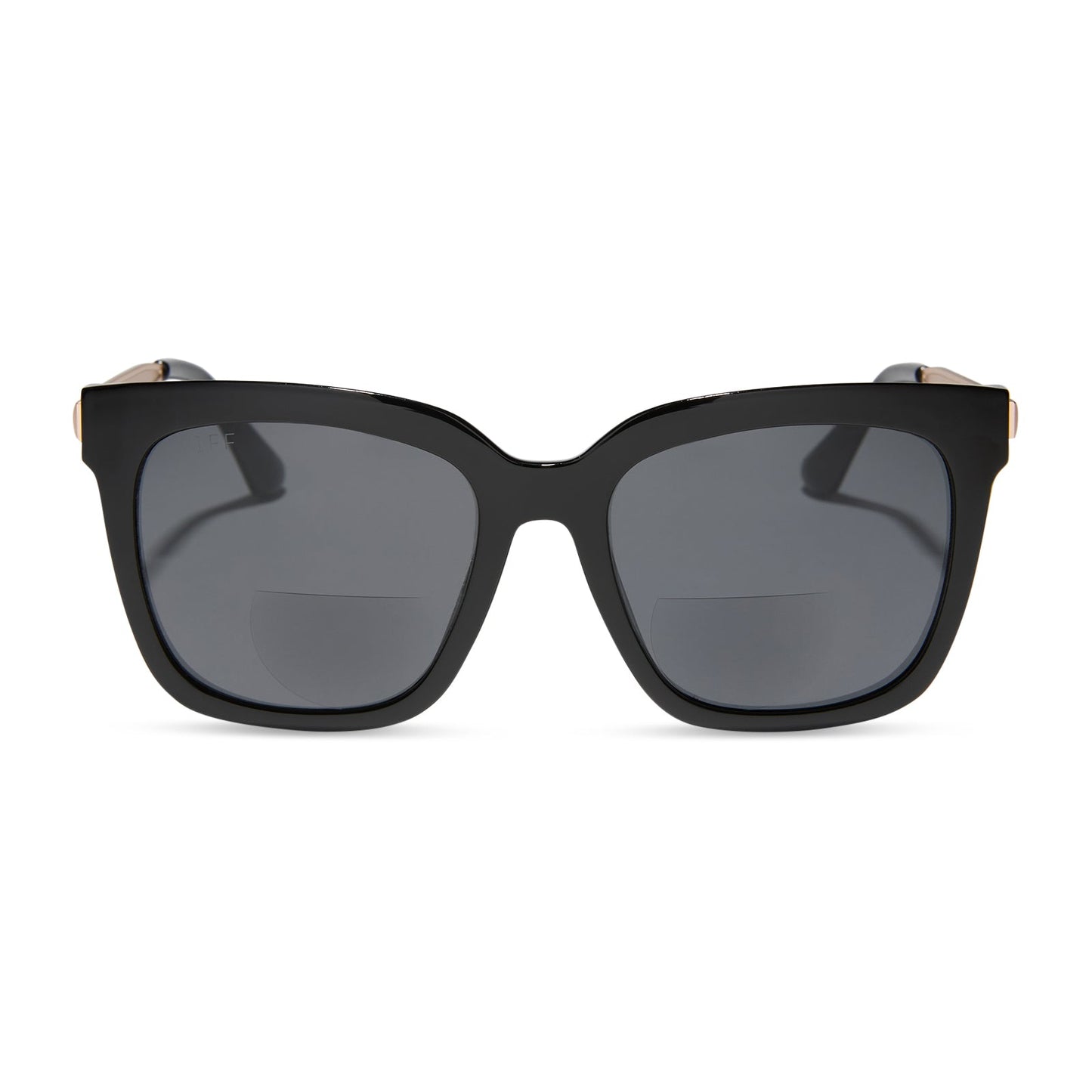 diff eyewear hailey square oversized sunglasses readers with a black frame and grey lenses front view