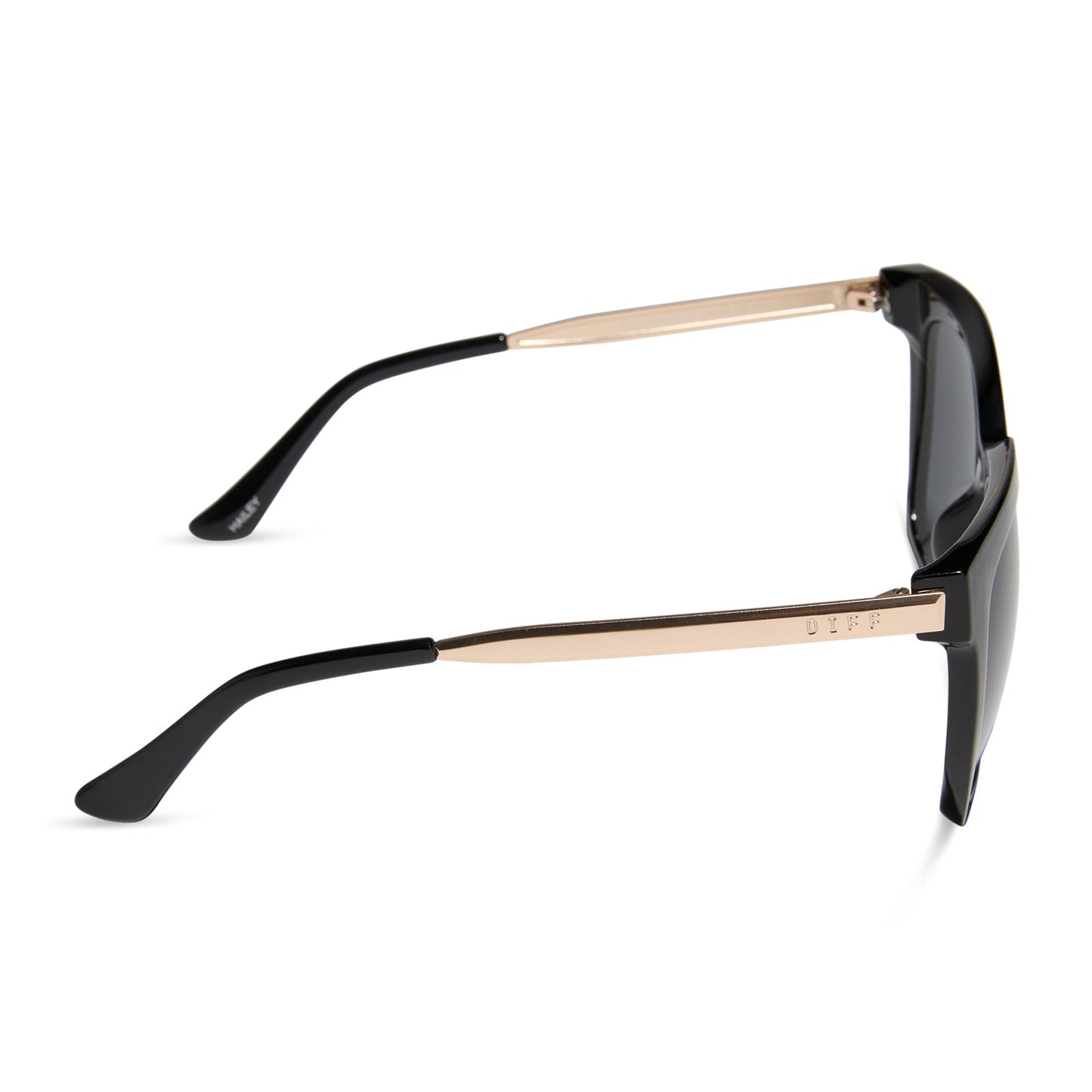 diff eyewear hailey square oversized sunglasses readers with a black frame and grey lenses side view