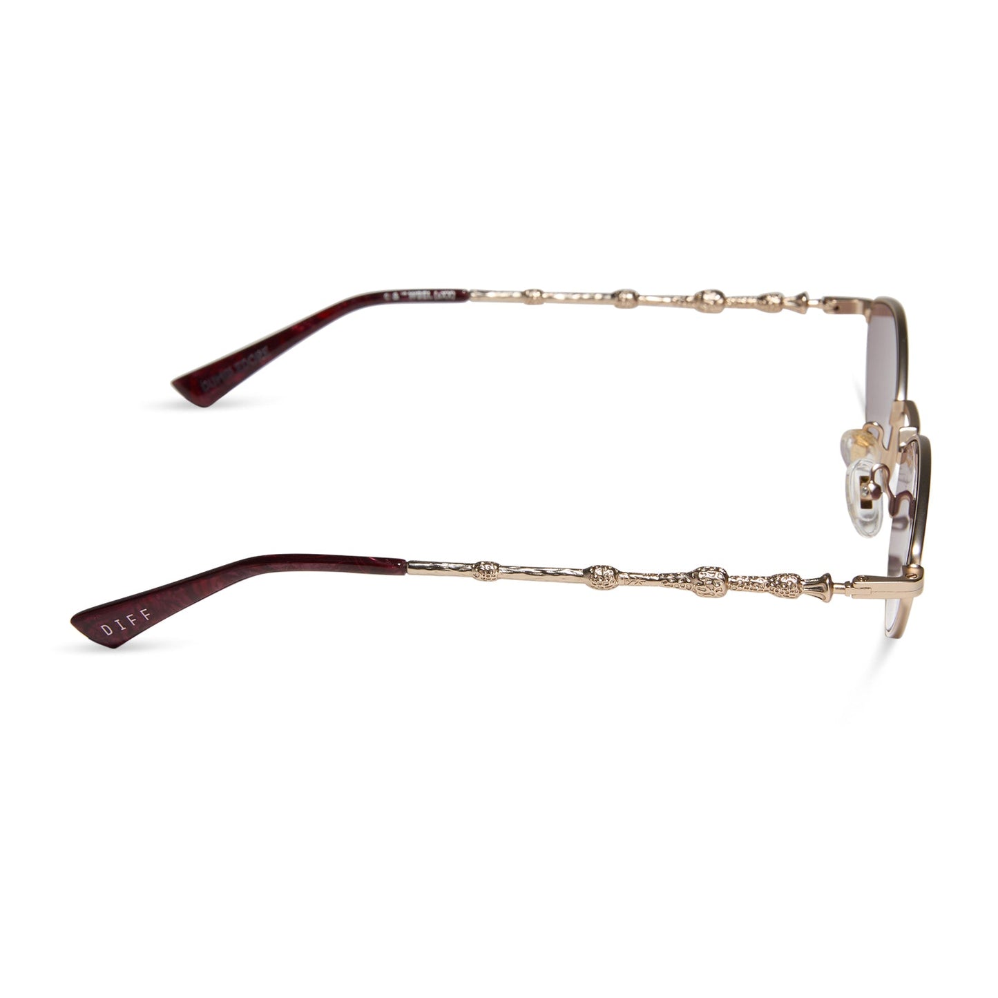 harry potter x diff eyewear featuring professor dumbledore sunglasses with a gold frame and aubergine lenses side view