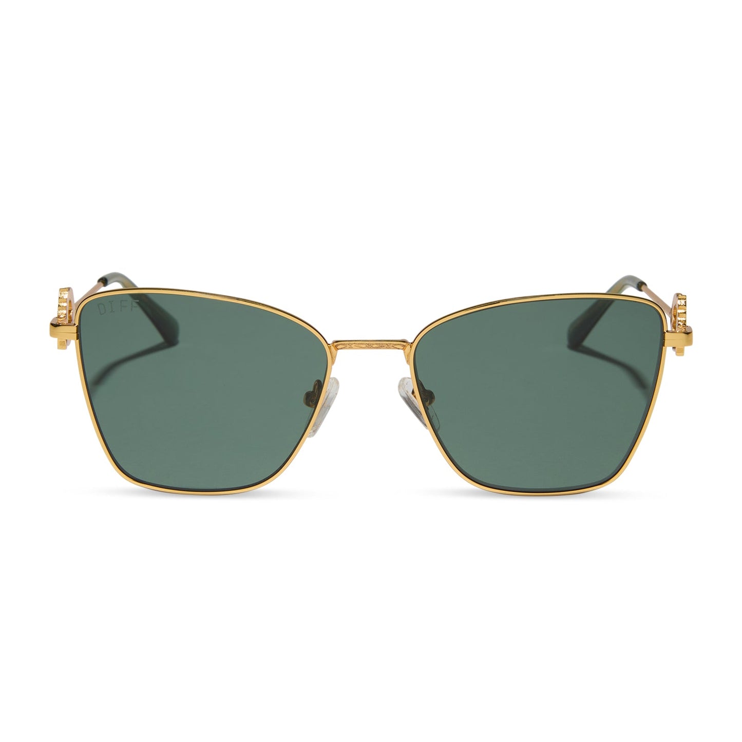 harry potter x diff eyewear featuring professor mcgonagall cat eye sunglasses with a gold frame and g15 lenses front view