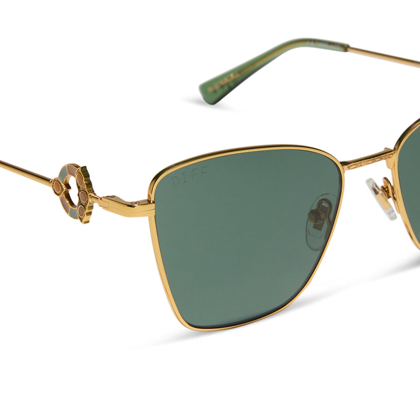 harry potter x diff eyewear featuring professor mcgonagall cat eye sunglasses with a gold frame and g15 lenses detailed view