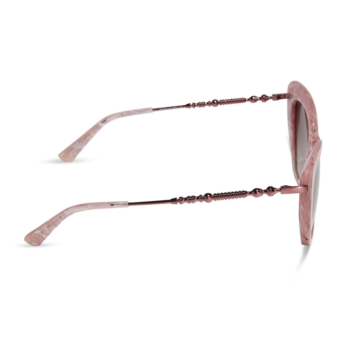 harry potter x diff eyewear featuring professor umbridge cat eye sunglasses with a pink mother of pearl frame and wine gradient lenses side view