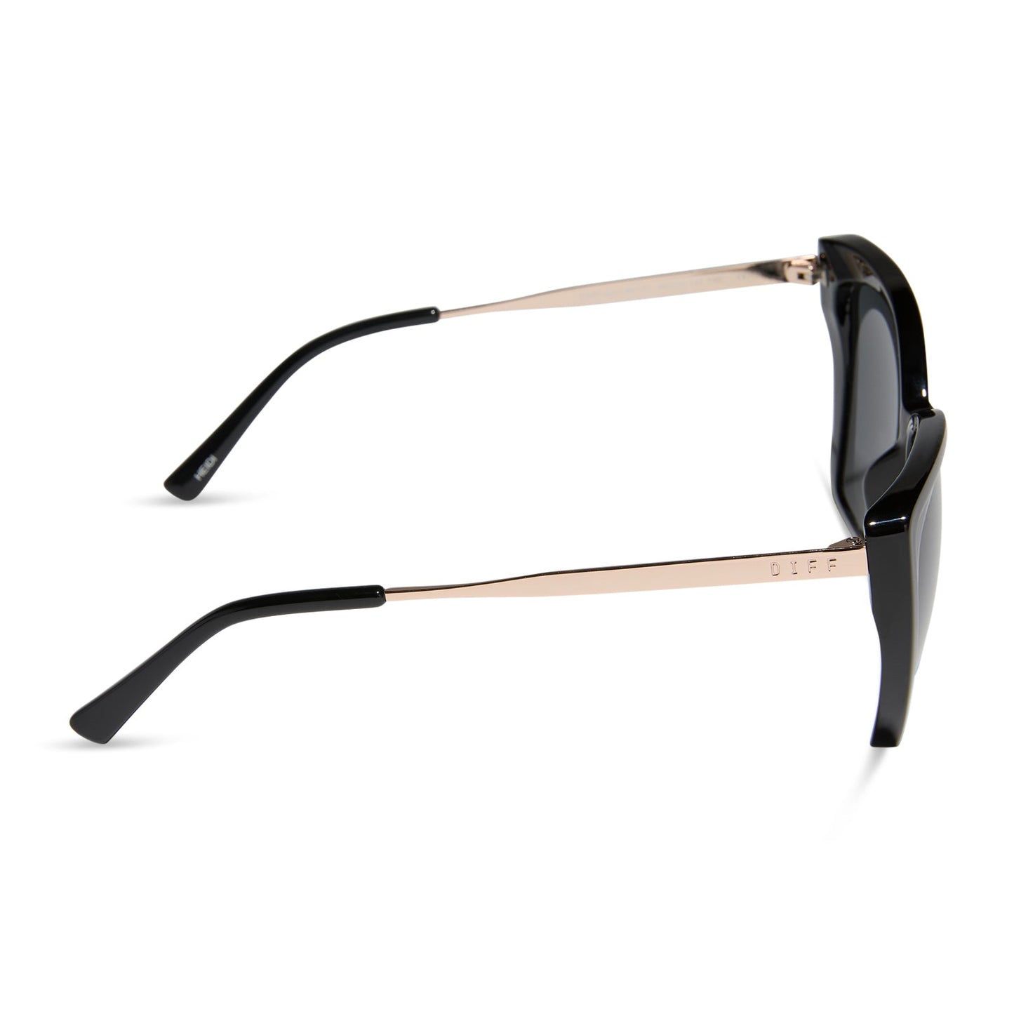 diff eyewear heidi cat eye oversized sunglasses readers with a black frame and grey lenses side view