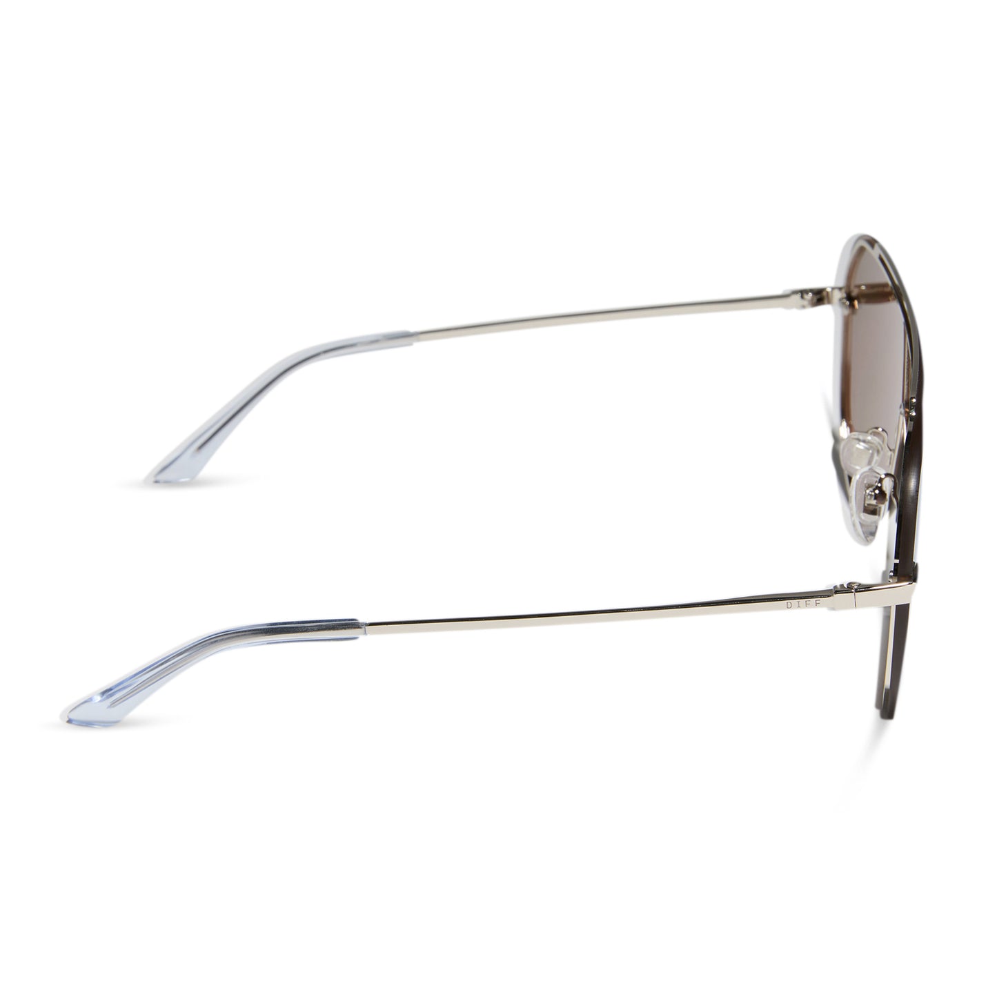 diff eyewear imani shield sunglasses with a silver frame and gold mirror lenses side view