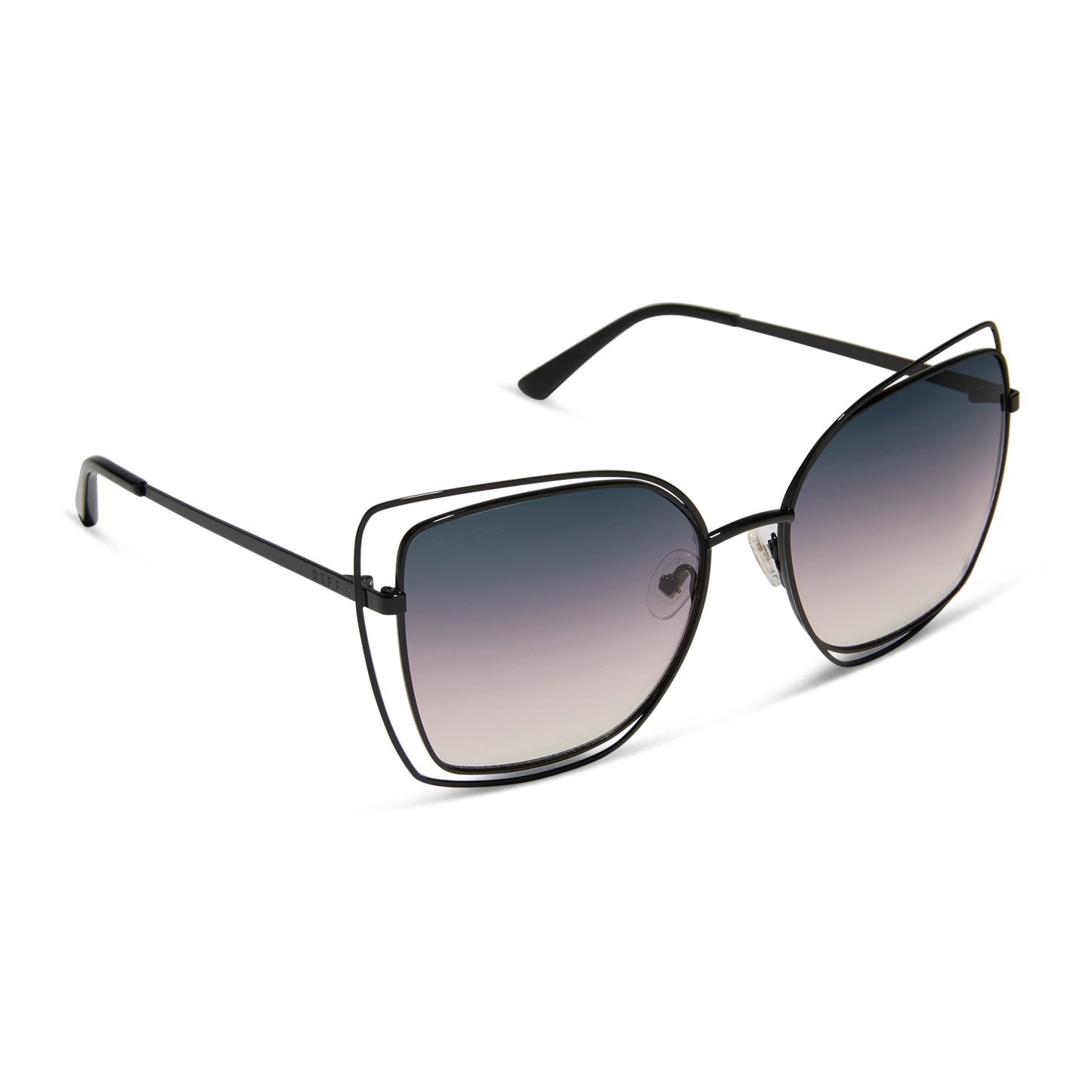diff eyewear wholesale jacqueline square sunglasses with a black frame and twilight gradient lenses angled view