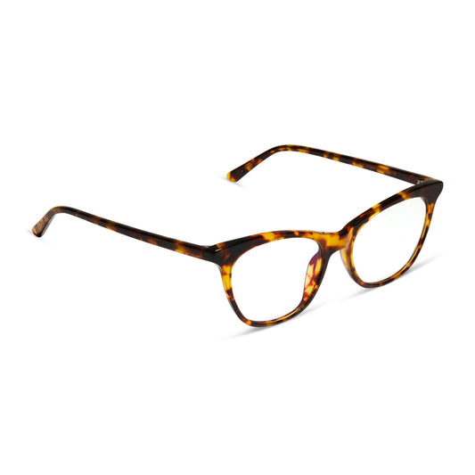 diff eyewear jade cat eye glasses with a amber tortoise prescription glasses angled view