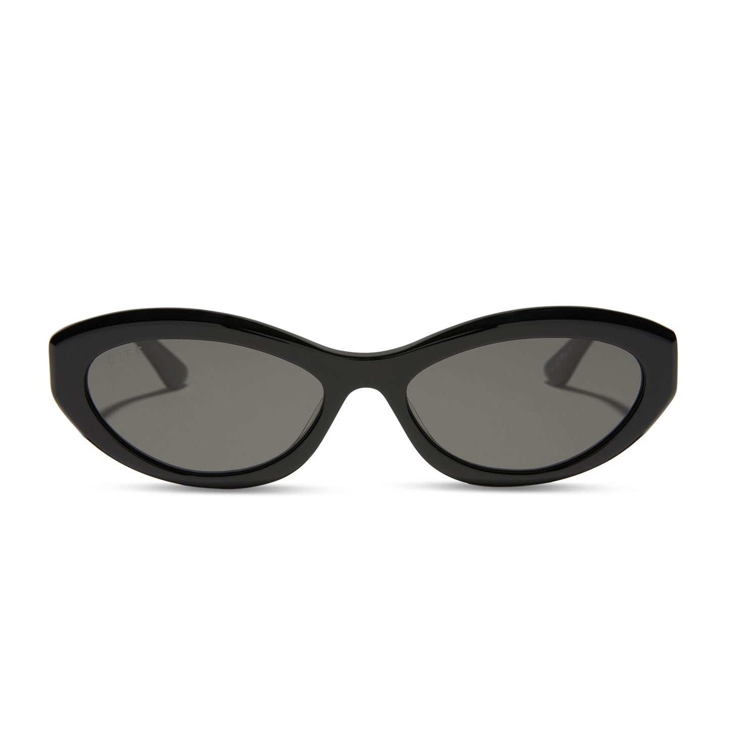 jessie james decker x diff eyewear featuring the dolce bella oval sunglasses with a black frame and grey lenses front view