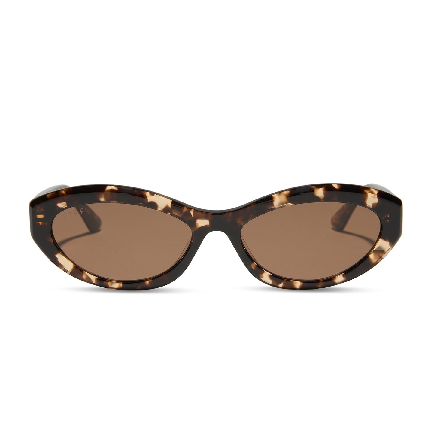 jessie james decker x diff eyewear featuring the dolce bella oval sunglasses with a espresso tortoise frame and brown lenses front view