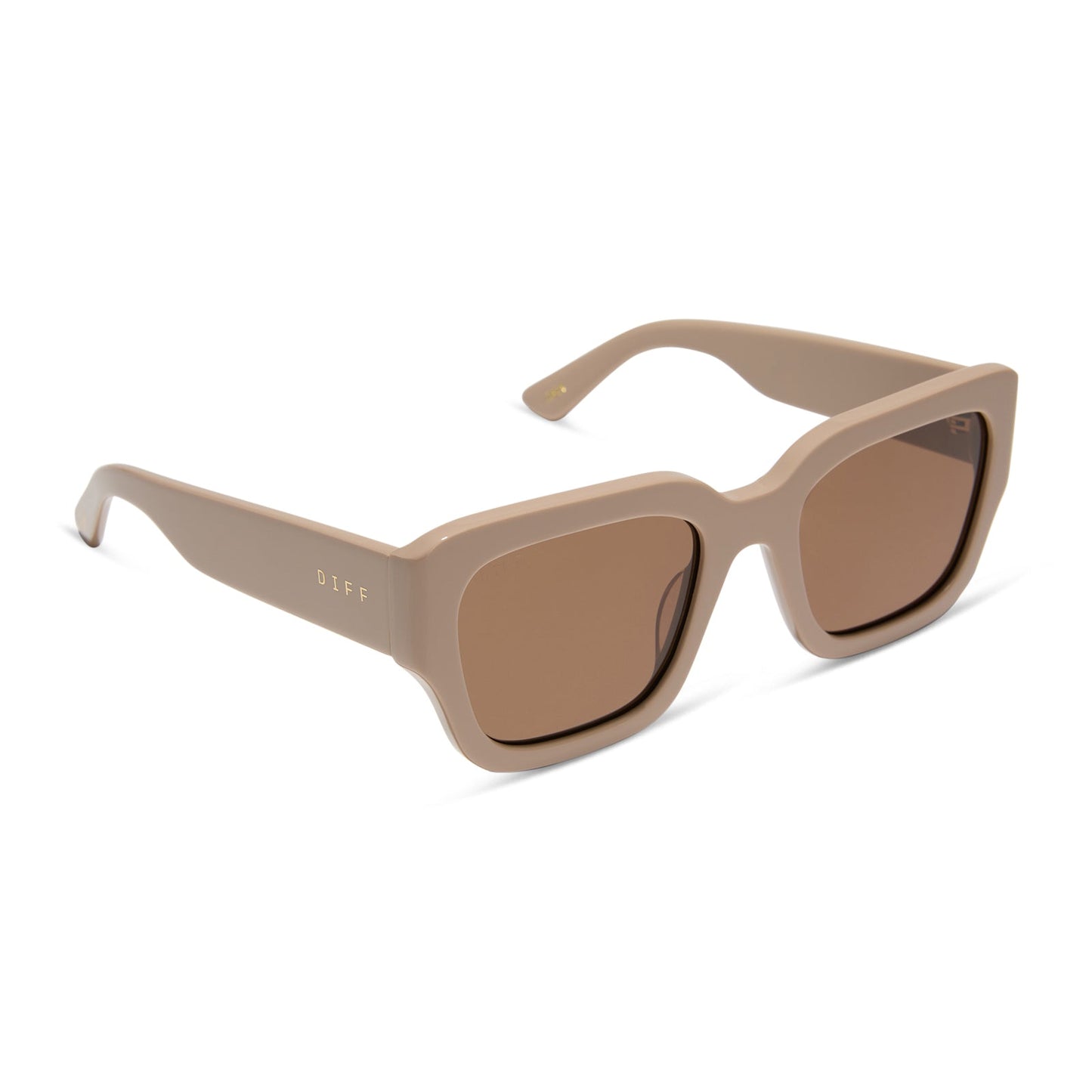 jessie james decker x diff eyewear featuring the loren square sunglasses with a almond frame and brown lenses angled view