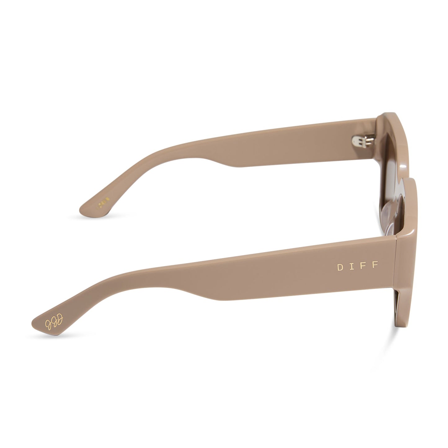 jessie james decker x diff eyewear featuring the loren square sunglasses with a almond frame and brown lenses side view