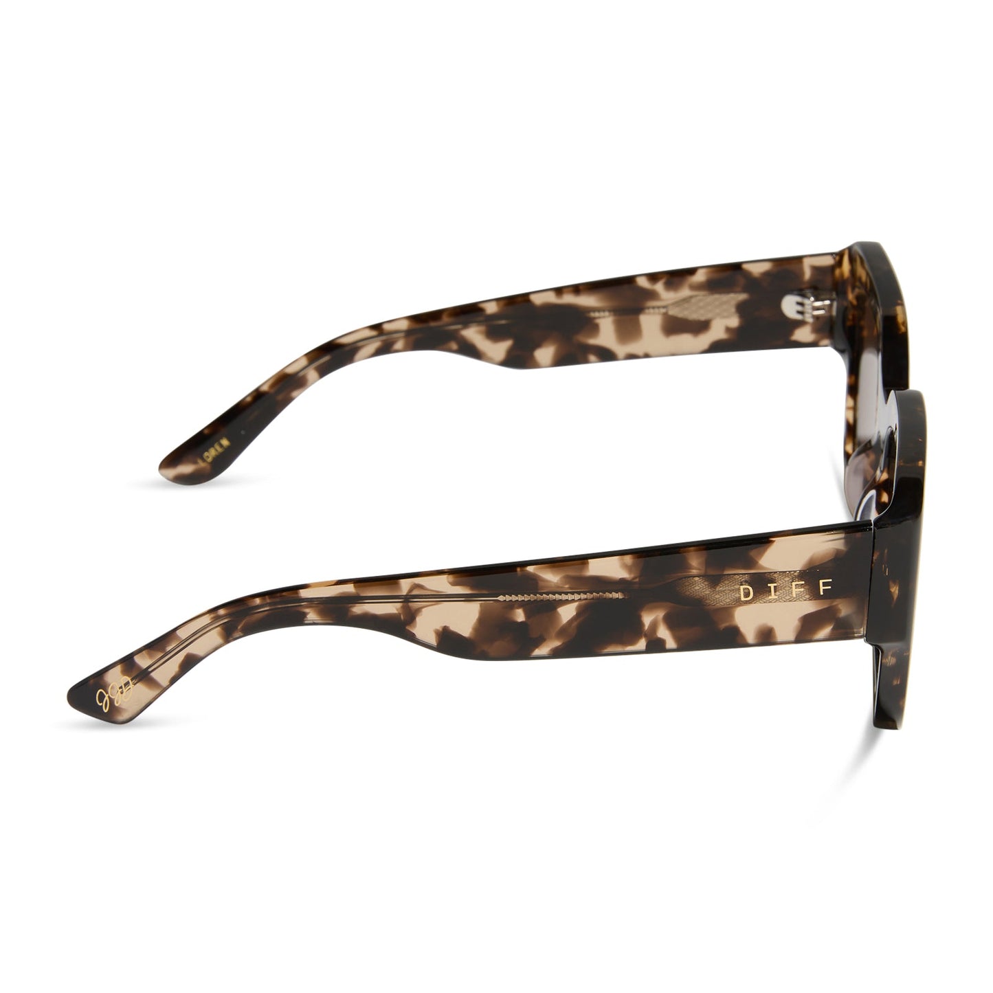jessie james decker x diff eyewear featuring the loren square sunglasses with a espresso tortoise frame and brown lenses side view