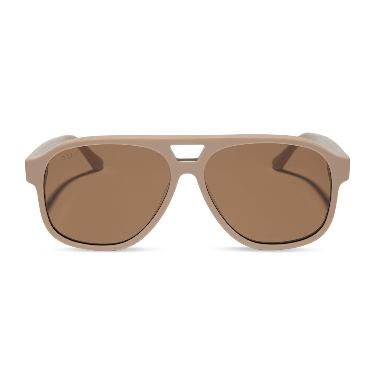 jessie james decker x diff eyewear featuring the nash navigator sunglasses with a almond brown frame and brown lenses front view