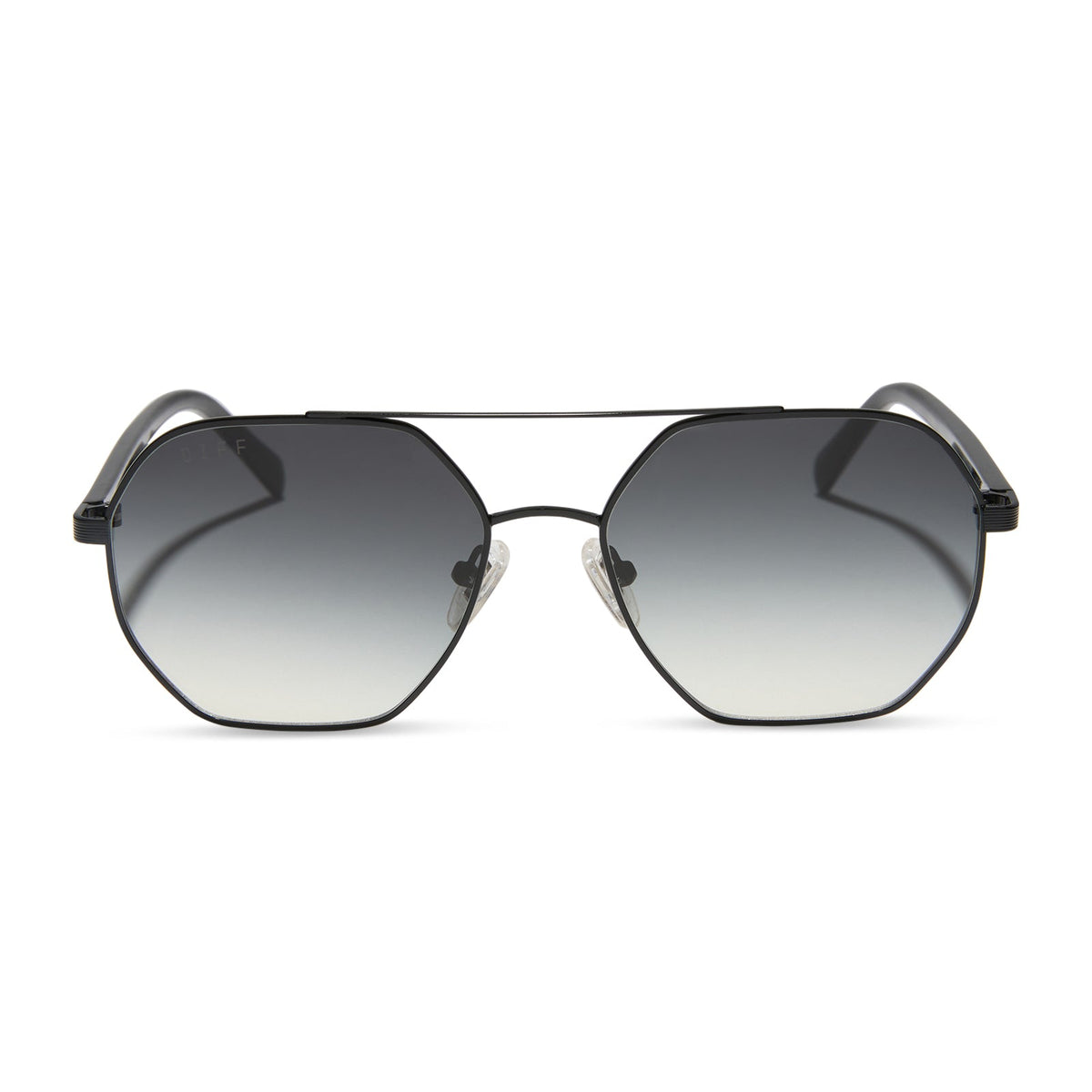 jojo fletcher x diff eyewear joelle navigator sunglasses with a black metal frame and grey gradient polarized lenses front view