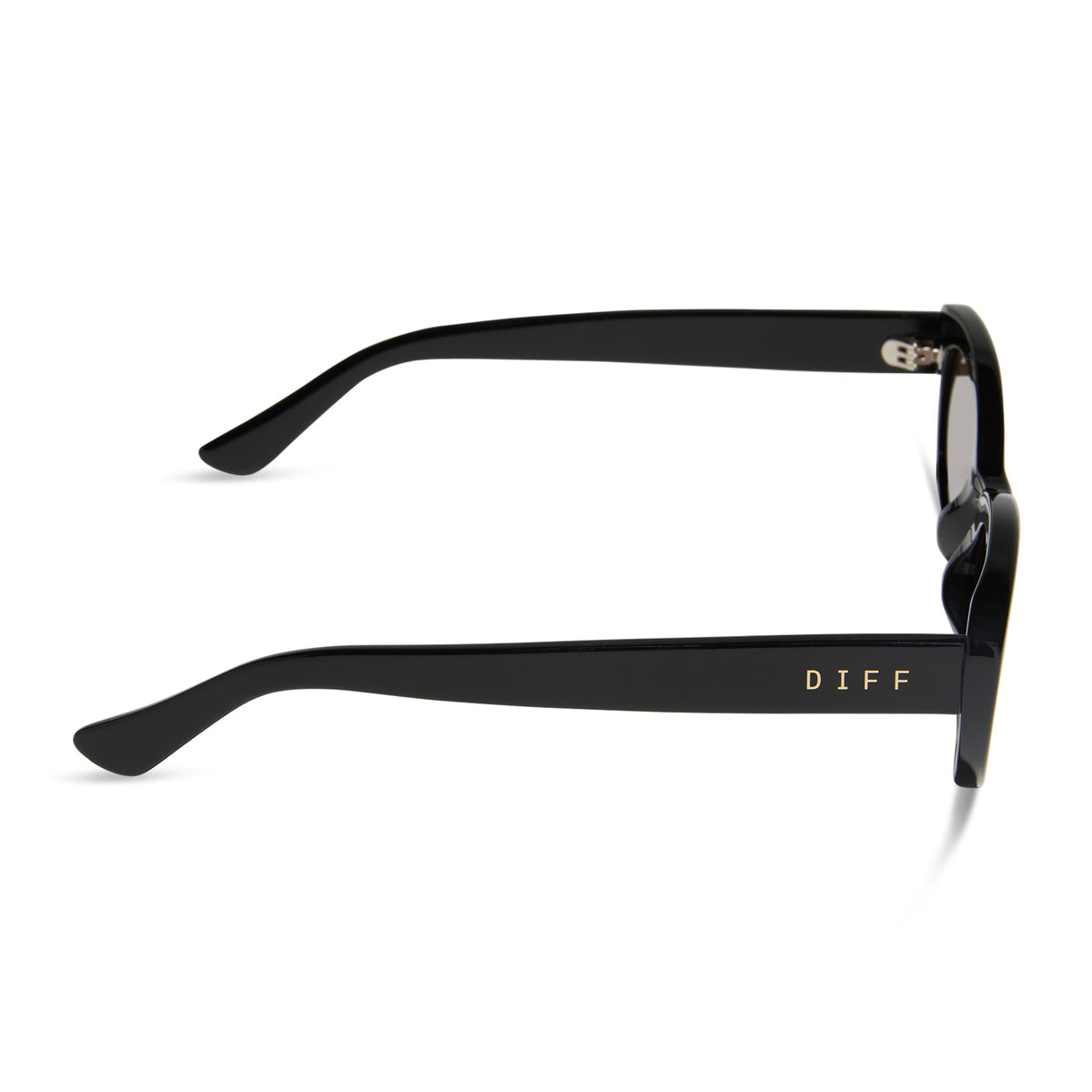 jojo fletcher x diff eyewear jordy round cat eye sunglasses with a black acetate frame and brown lenses side view