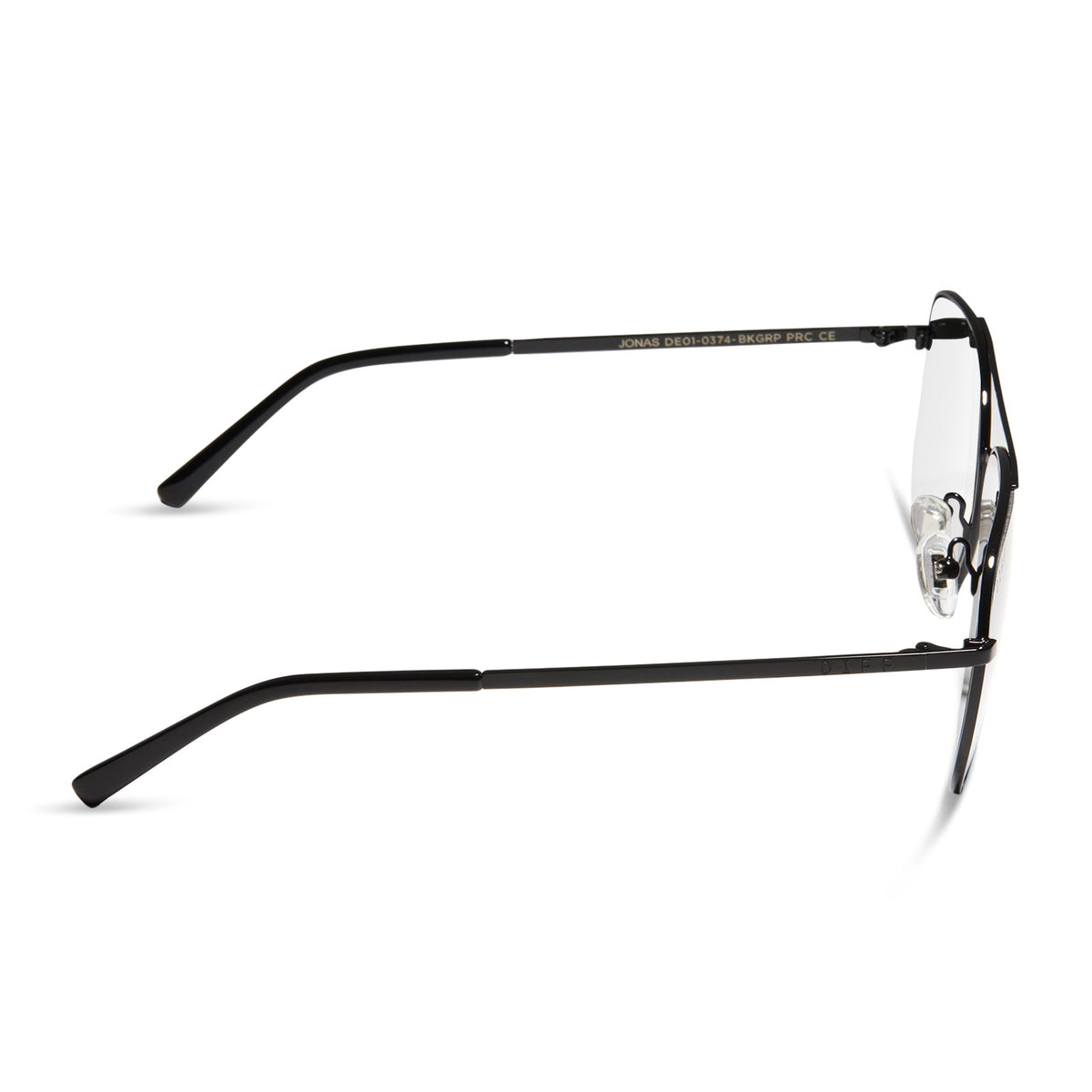 diff eyewear jonas aviators blue light technology glasses in a black frame side view