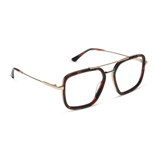 diff eyewear featuring the jordan navigator glasses with a confetti tortoise frame angled view