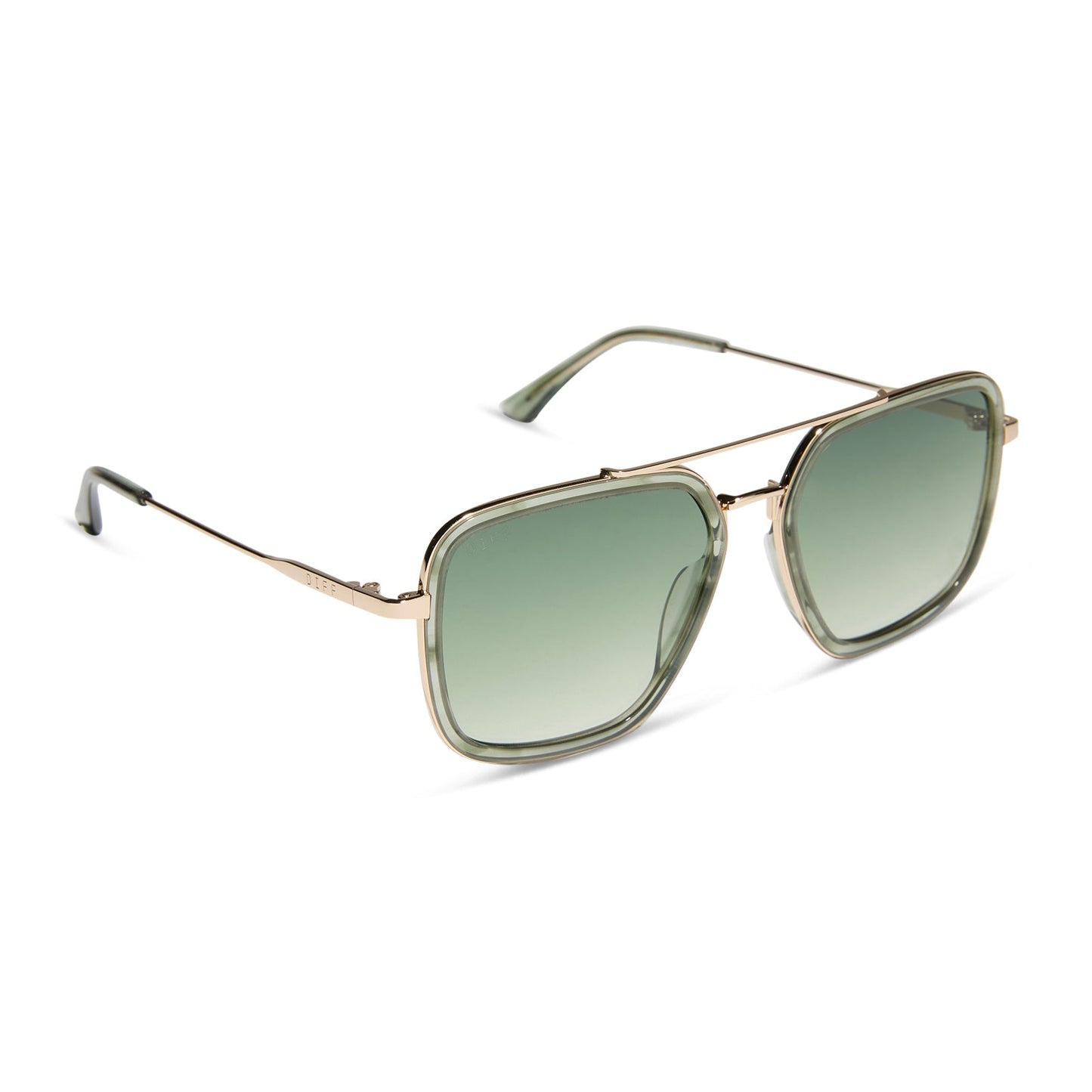 diff eyewear featuring the jordan navigator sunglasses with a cool matcha green frame and cool matcha gradient lenses angled view