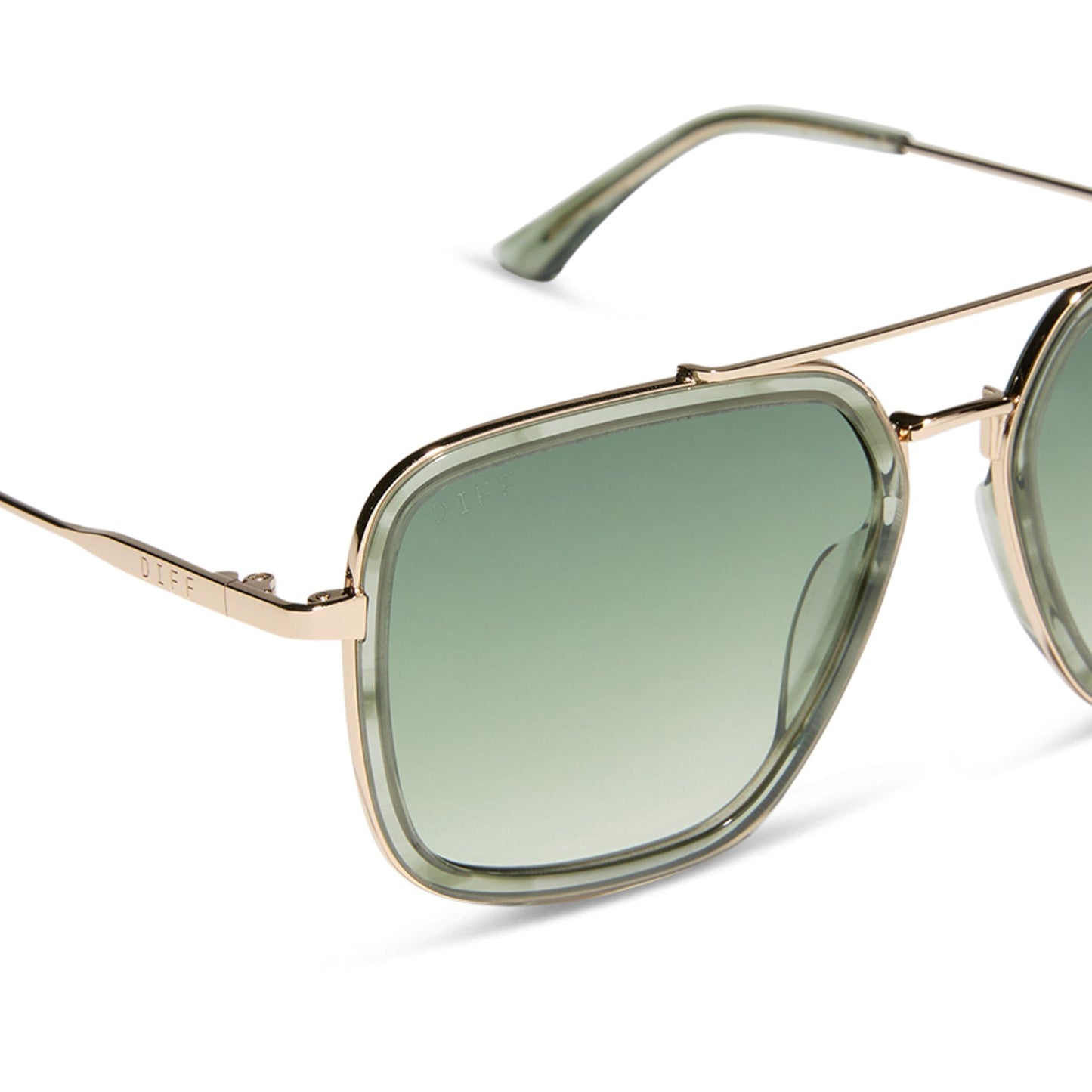 diff eyewear featuring the jordan navigator sunglasses with a cool matcha green frame and cool matcha gradient lenses detailed view