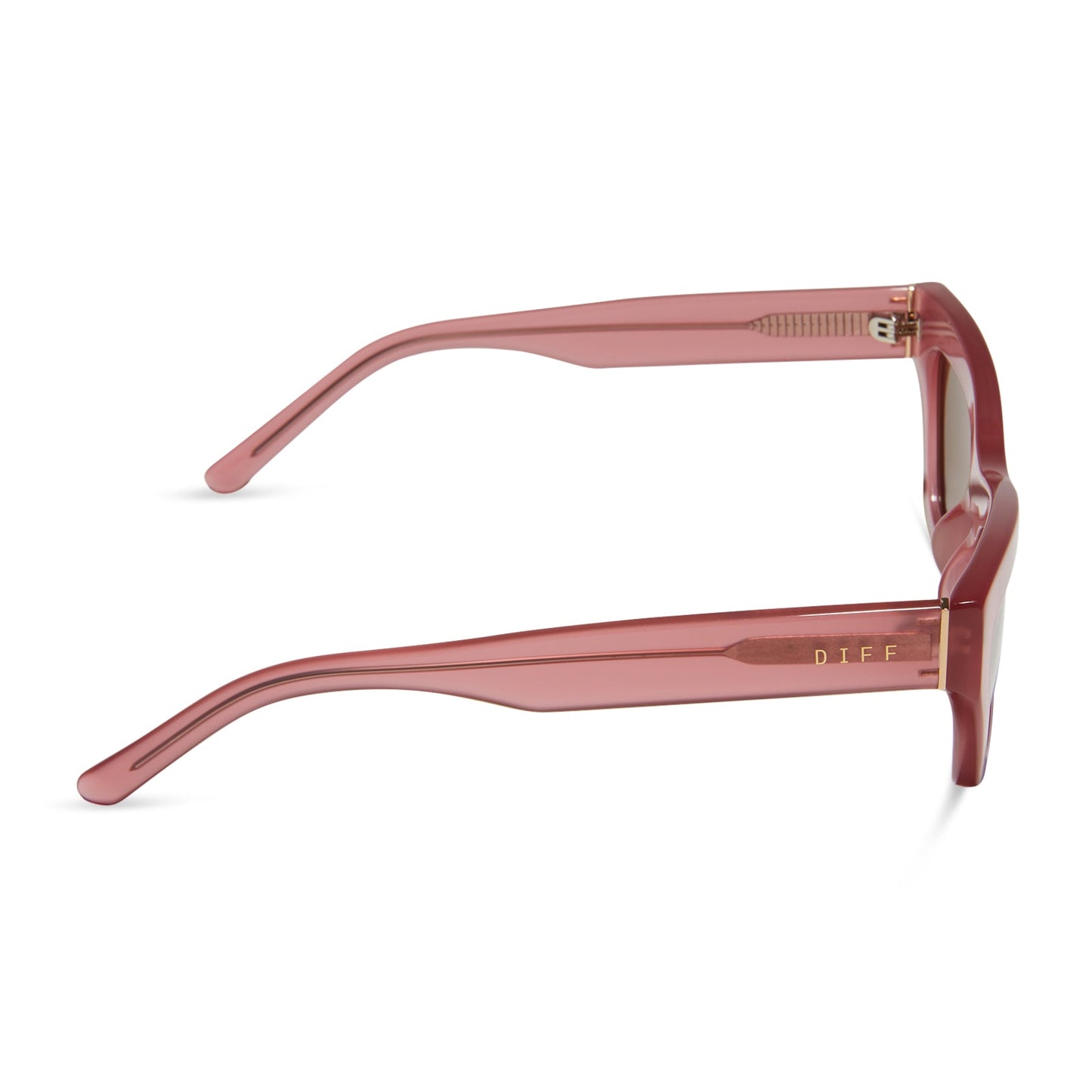 diff eyewear featuring the katarina cat eye sunglasses with a guava pink frame and brown lenses side view