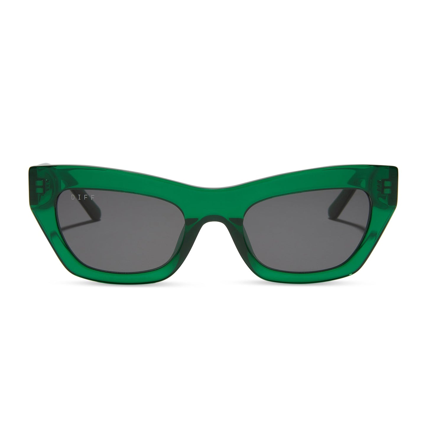 diff eyewear katarina cat eye sunglasses with a palm green crystal acetate frame and grey lenses front view