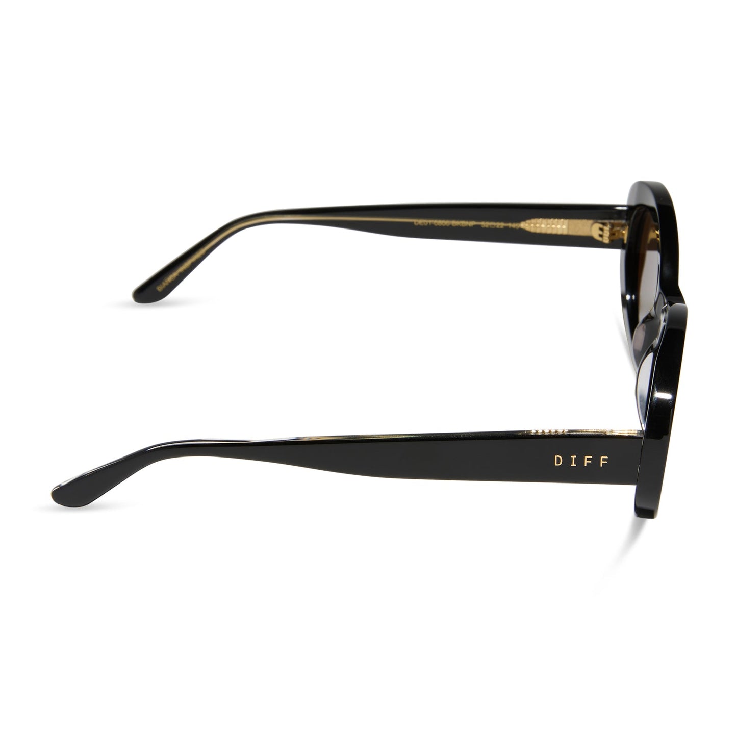 diff eyewear featuring the lainey oval sunglasses with a black frame and brown polarized lenses side view
