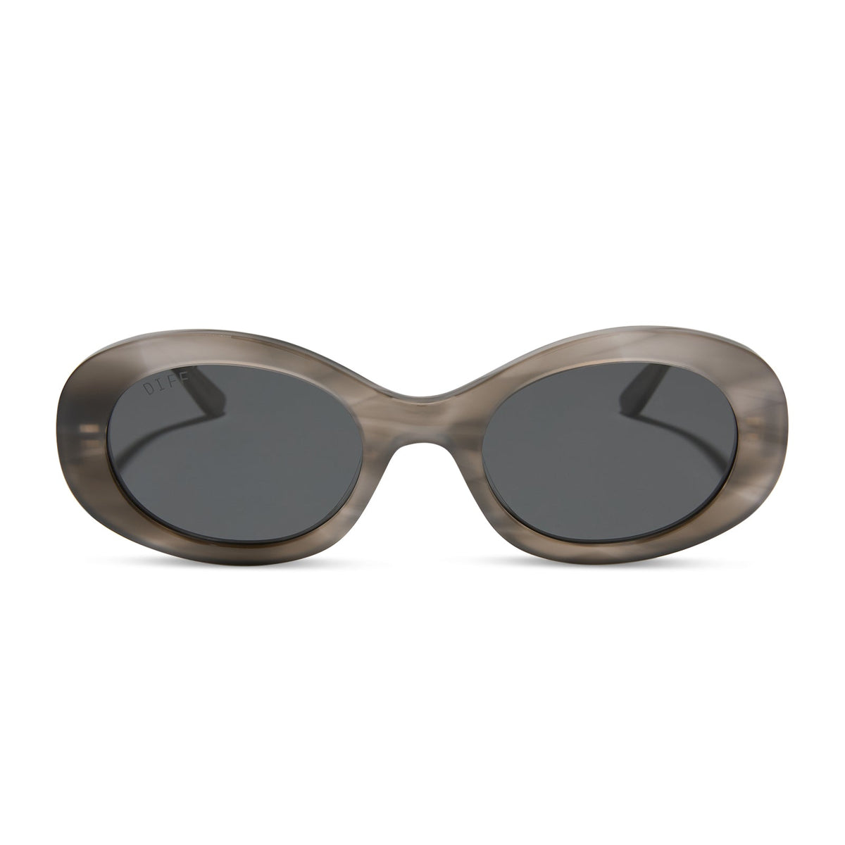 diff eyewear featuring the lainey oval sunglasses with a smoke marble frame and grey polarized lenses front view