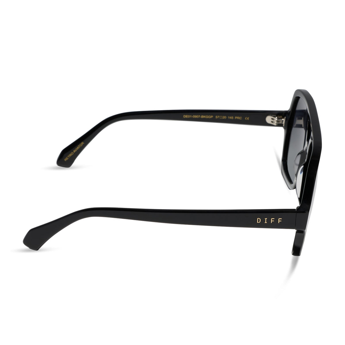 diff eyewear featuring the layton navigator sunglasses with a black acetate frame and grey gradient polarized lenses side view