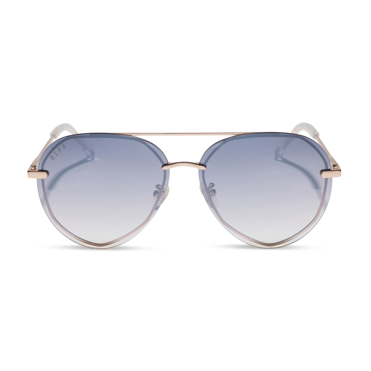 diff eyewear featuring the lenox aviator sunglasses with a champagne gold (light gold) frame and blue slate gradient flash lenses front view