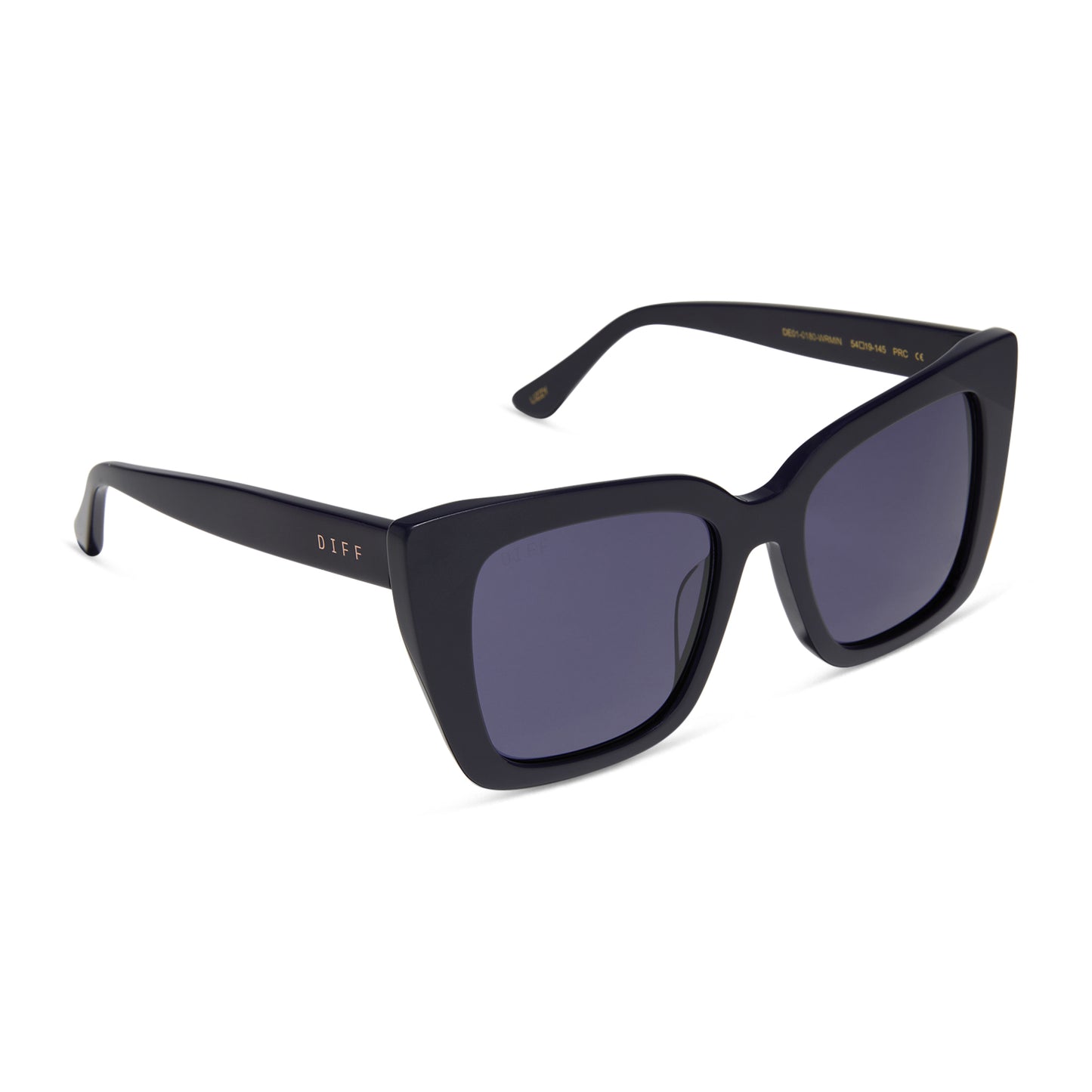 diff eyewear wholesale lizzy cat eye sunglasses with a royal purple frame and midnight purple lenses angled view