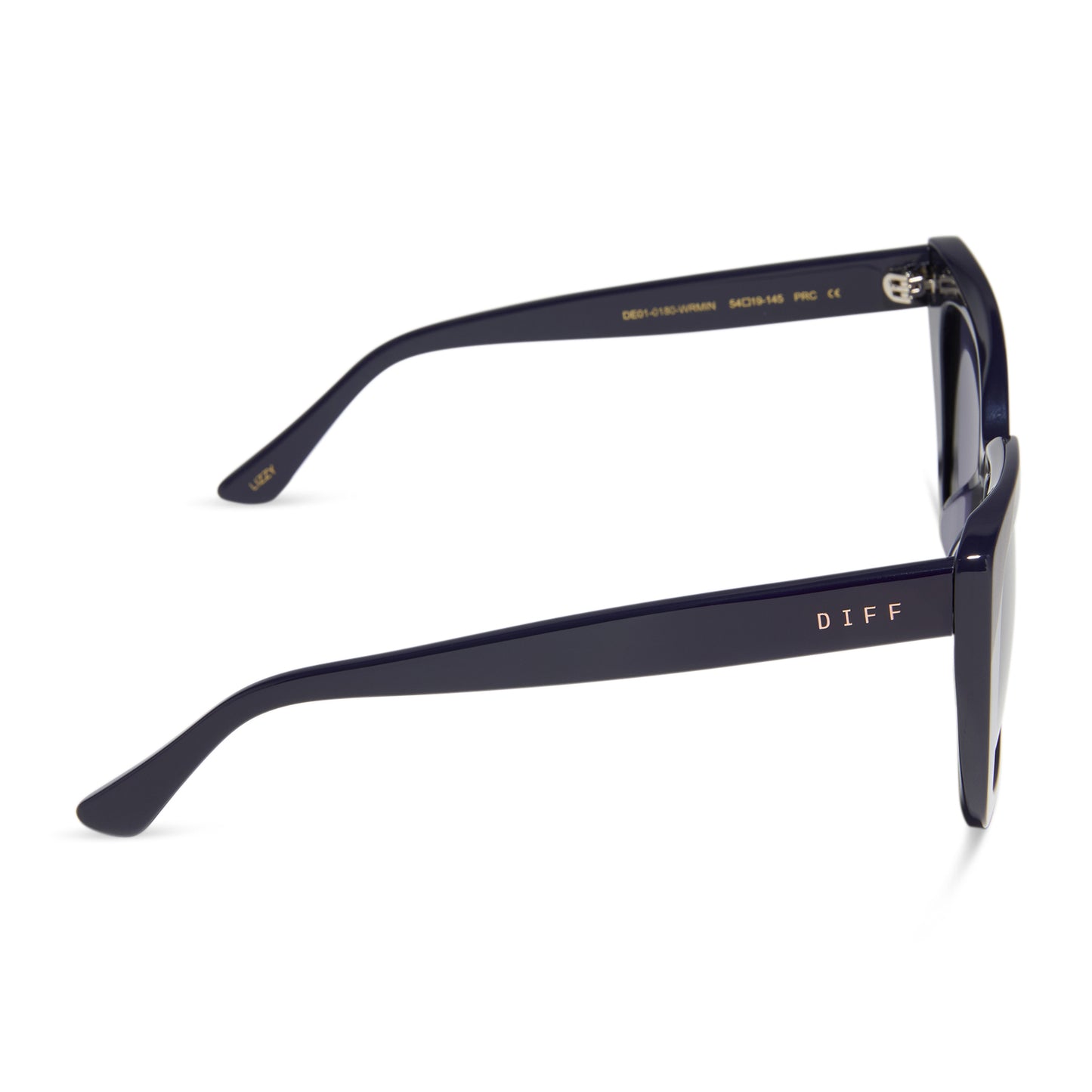 diff eyewear wholesale lizzy cat eye sunglasses with a royal purple frame and midnight purple lenses side view