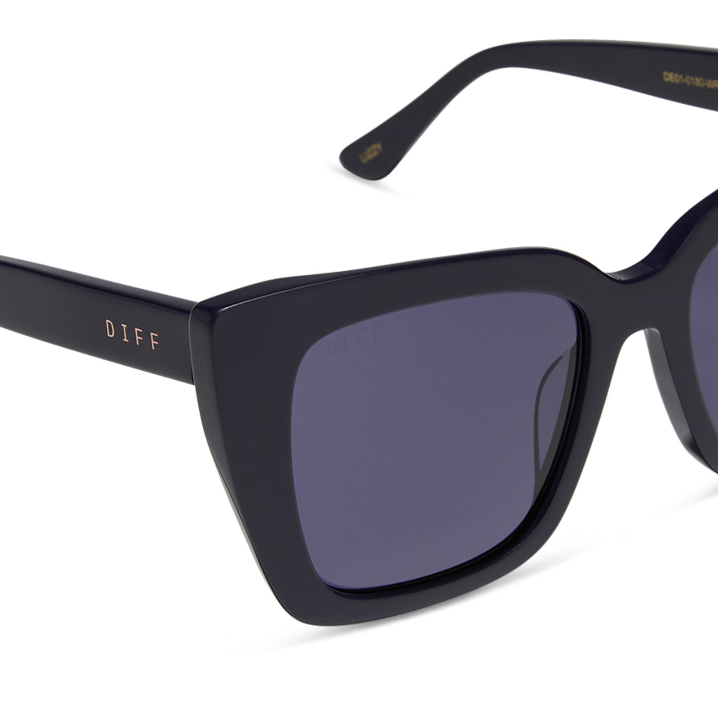 diff eyewear wholesale lizzy cat eye sunglasses with a royal purple frame and midnight purple lenses detailed view