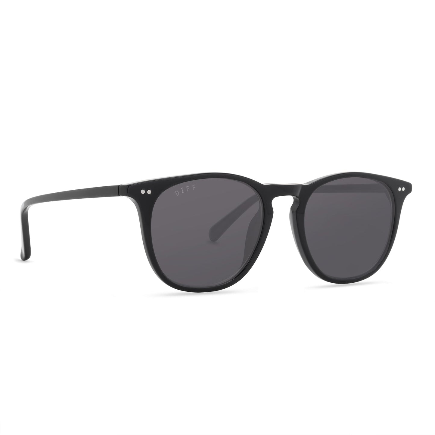 diff eyewear maxwell extra large square sunglasses in a black frame and solid grey polarized lens angled view
