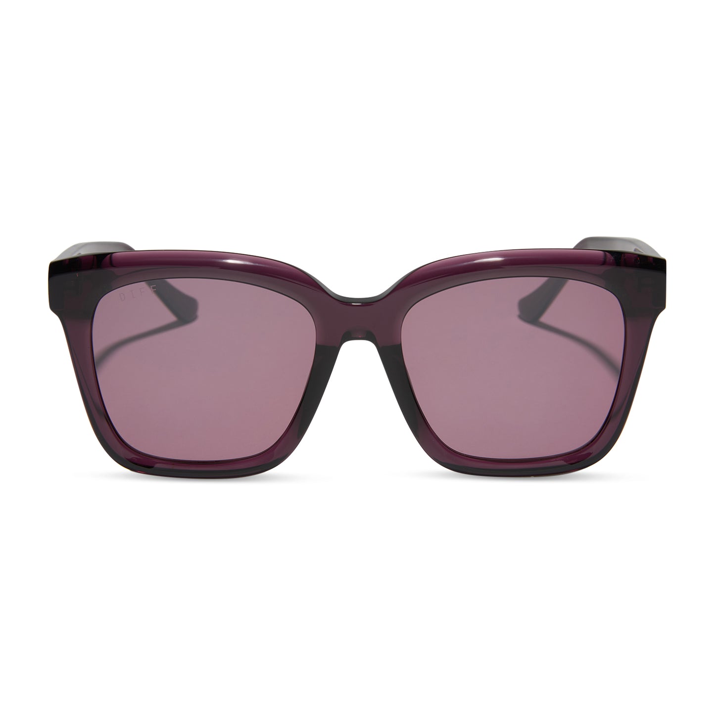 diff eyewear featuring the meredith square sunglasses with a aubergine purple red frame and aubergine with silver flash lenses front view