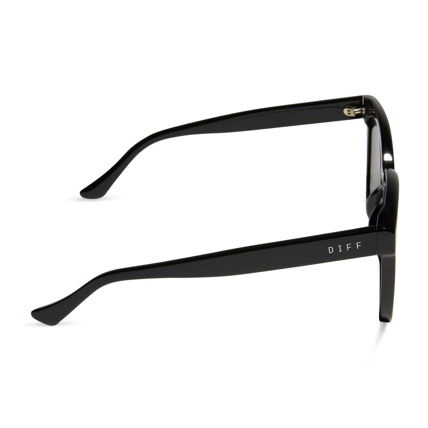diff eyewear meredith square sunglasses with a black acetate frame and grey lenses side view
