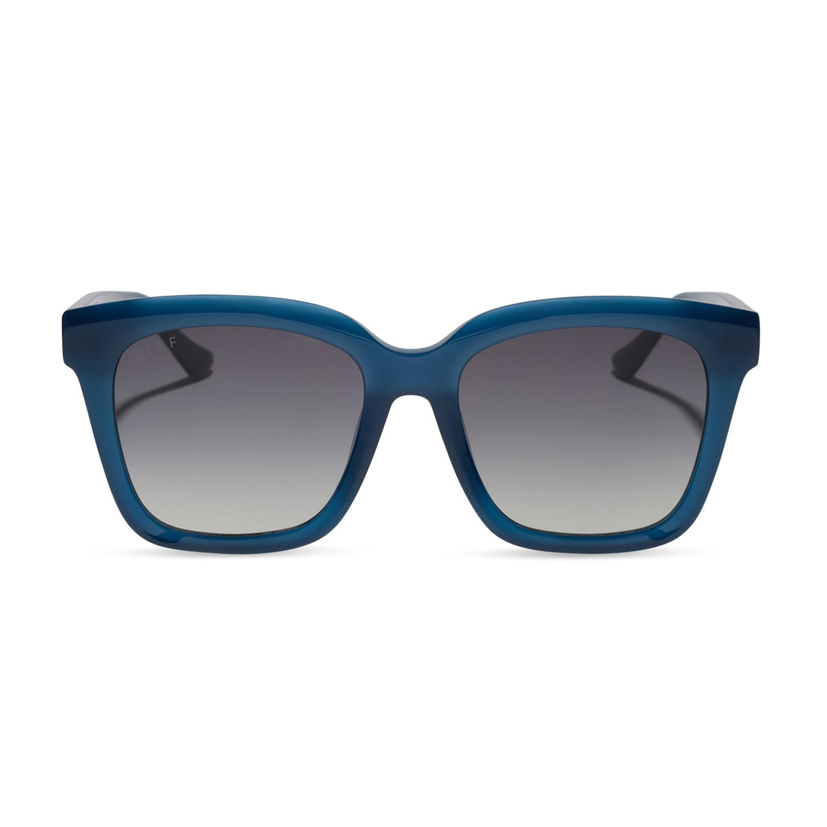 diff eyewear featuring the meredith square oversized sunglasses with a clubhouse blue acetate frame and grey gradient polarized lenses front view