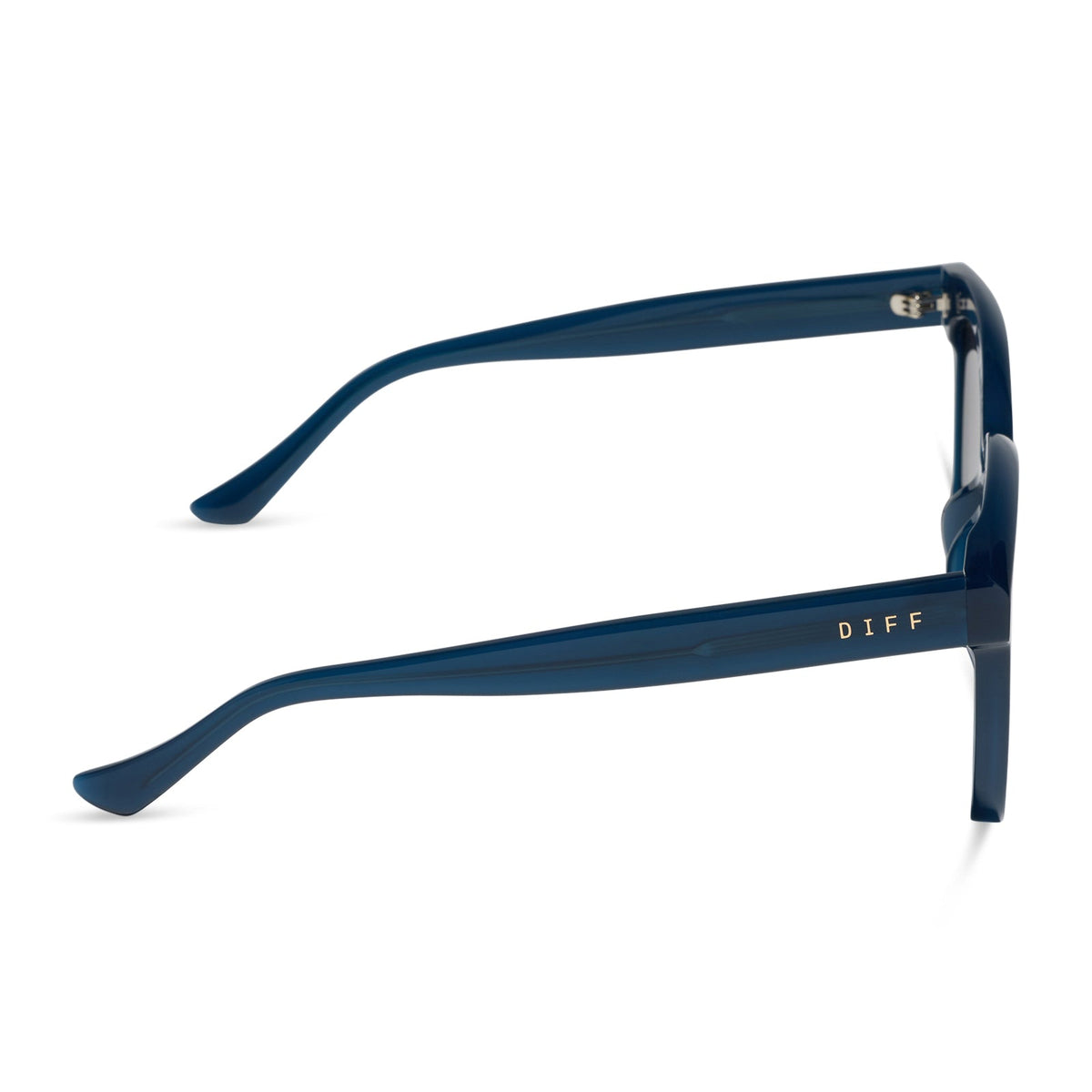 diff eyewear featuring the meredith square oversized sunglasses with a clubhouse blue acetate frame and grey gradient polarized lenses side view