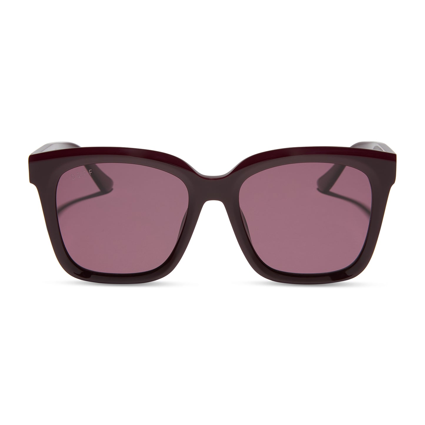 diff eyewear featuring the meredith square sunglasses with a dark cherry lacquer frame and dark cherry polarized lenses front view