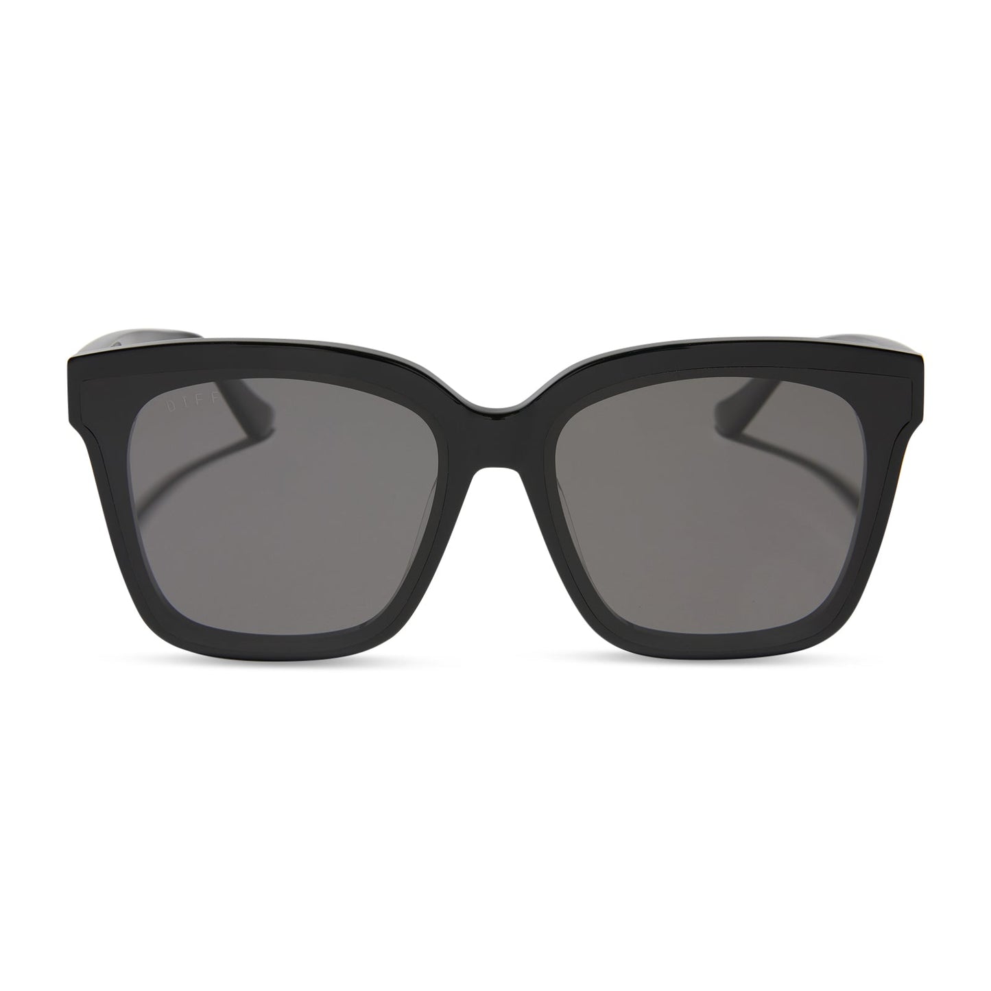 diff eyewear featuring the meredith ii square sunglasses with a black frame and grey lenses front view