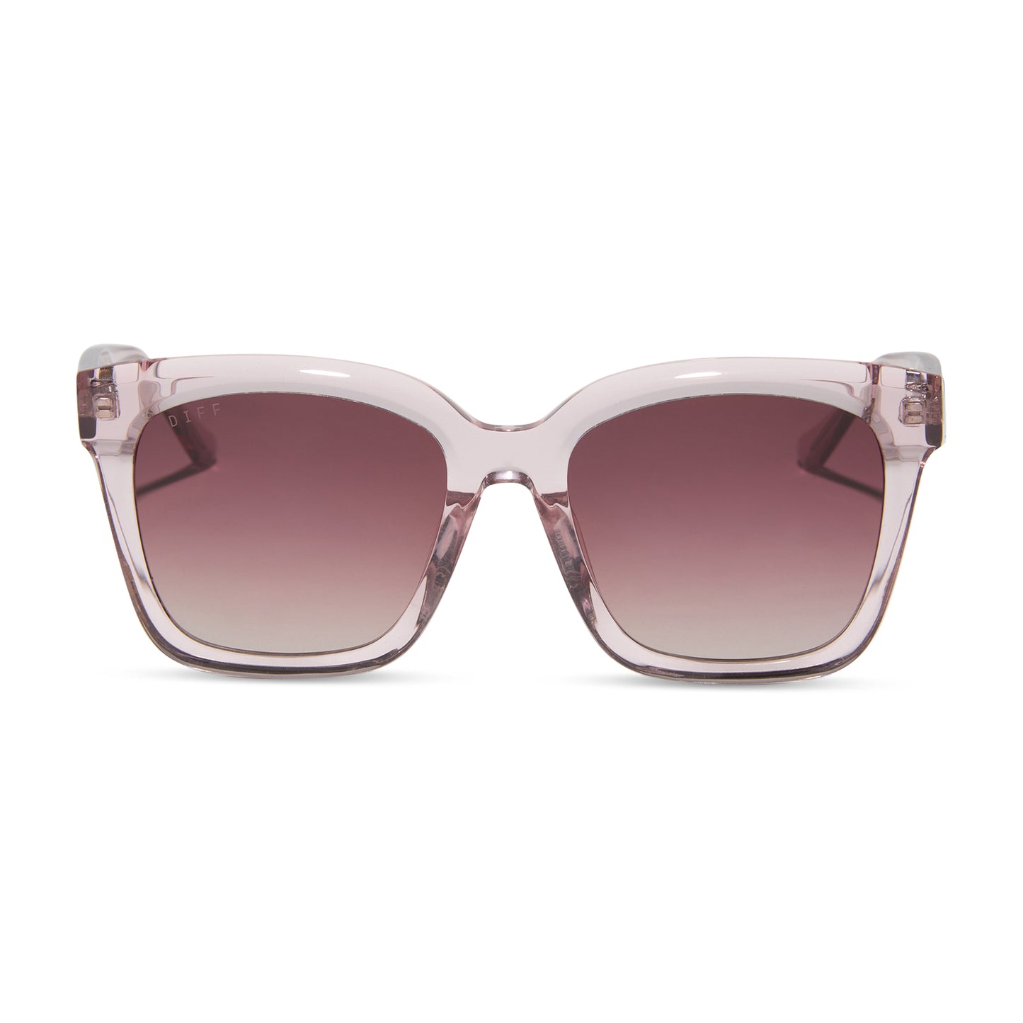 diff eyewear wholesale meredith square sunglasses with a light pink crystal frame and wine gradient lenses front view