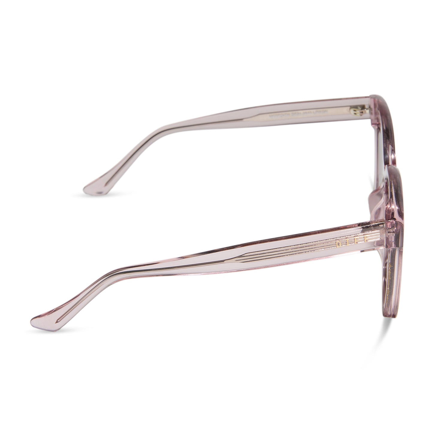 diff eyewear wholesale meredith square sunglasses with a light pink crystal frame and wine gradient lenses side view