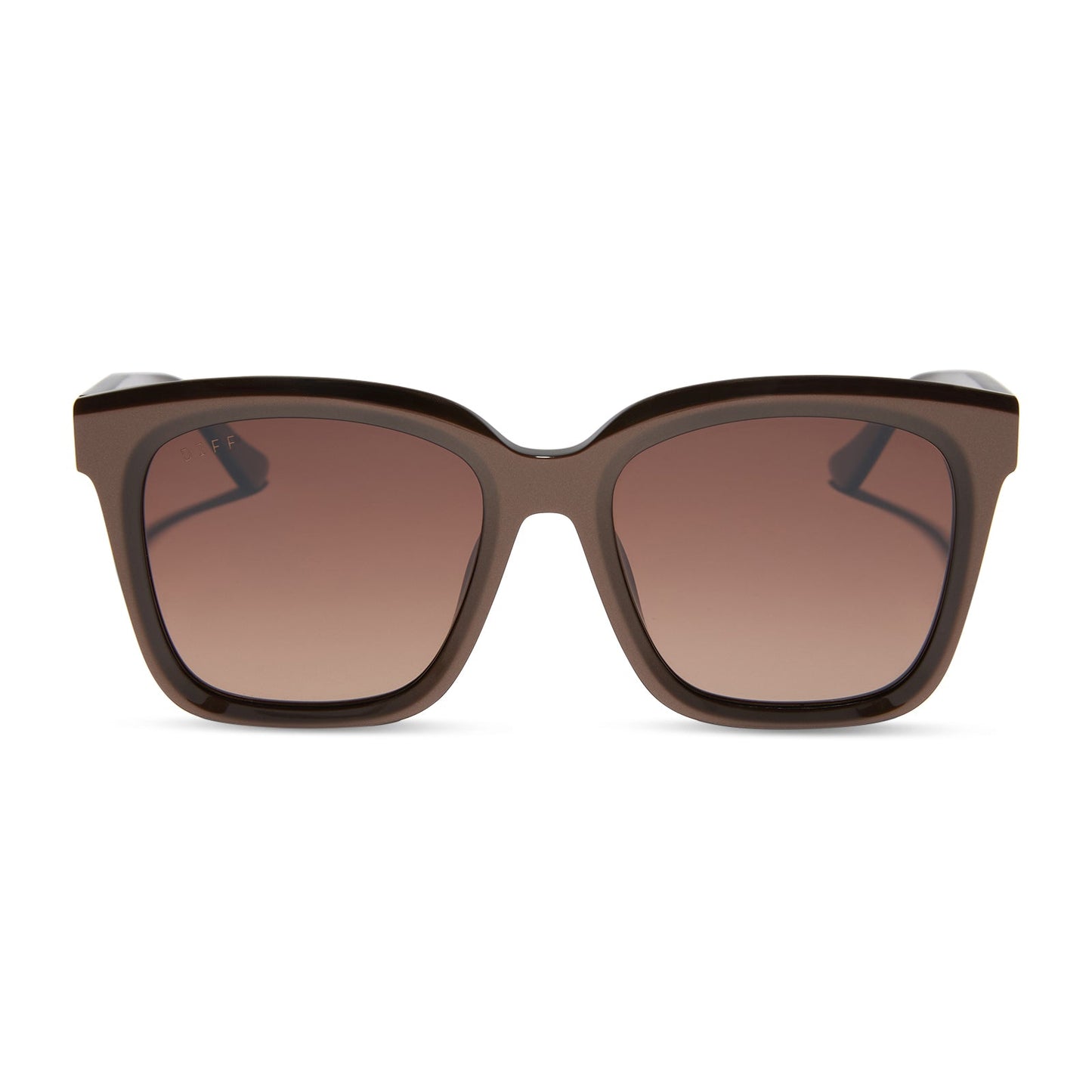 diff eyewear featuring the meredith square sunglasses with a moscow mule frame and brown gradient gold flash polarized lenses front view