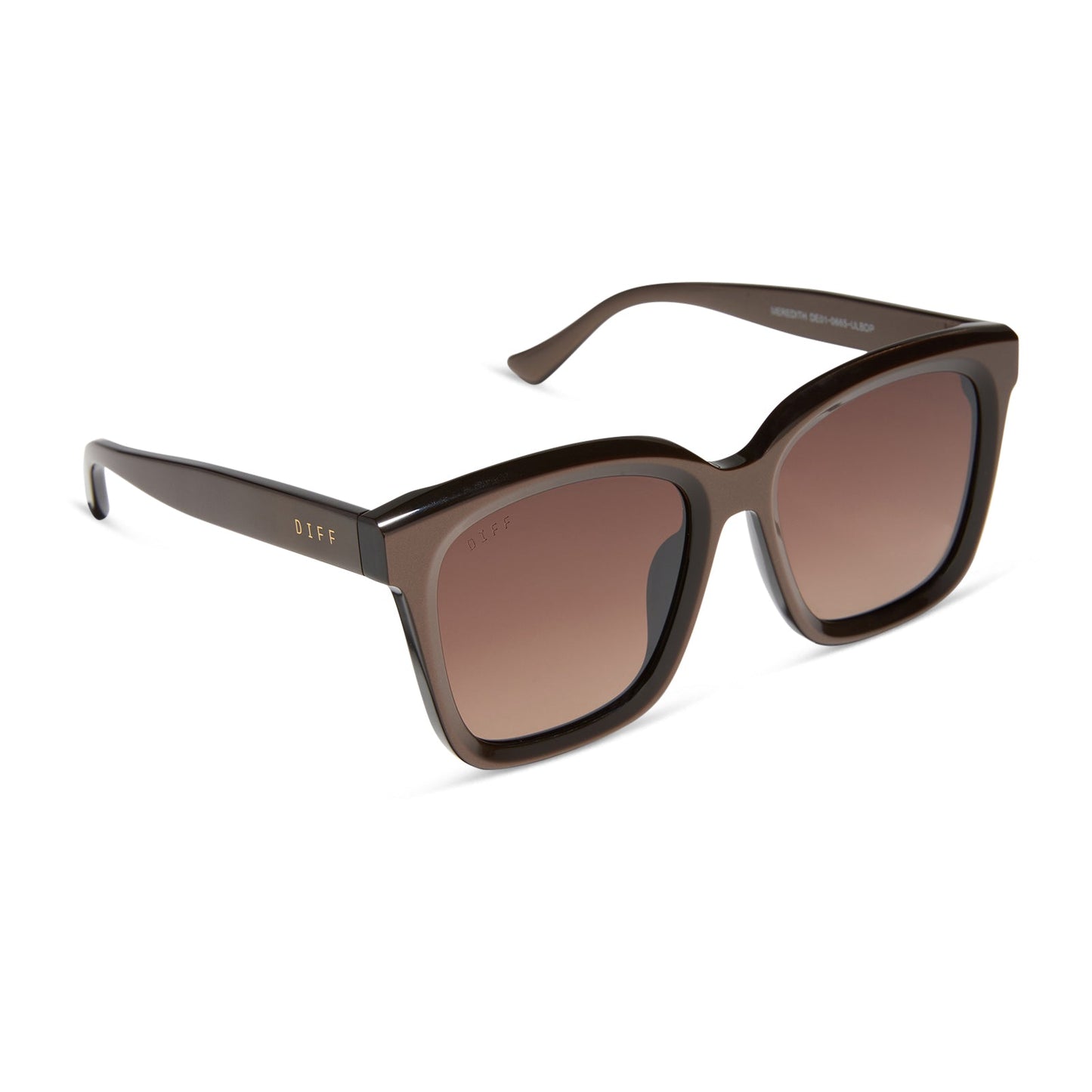 diff eyewear featuring the meredith square sunglasses with a moscow mule frame and brown gradient gold flash polarized lenses angled view