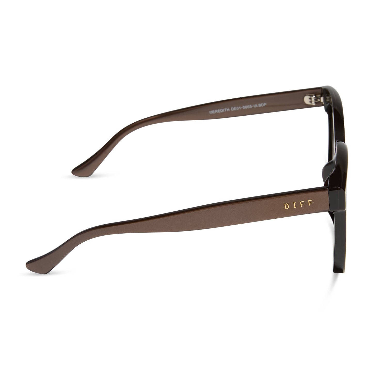 diff eyewear featuring the meredith square sunglasses with a moscow mule frame and brown gradient gold flash polarized lenses side view