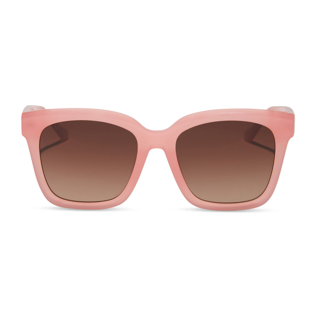 diff eyewear featuring the meredith square sunglasses with a peach frame and brown gradient polarized lenses front view